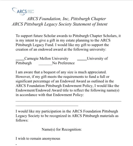 Legacy Society Statement of Intent